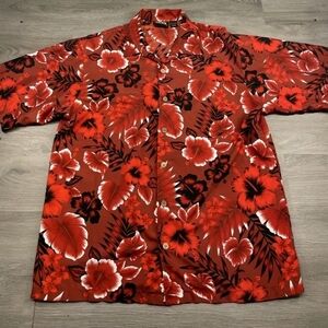 Hawaiian Floral Red Men's Casual Button Down Shirt